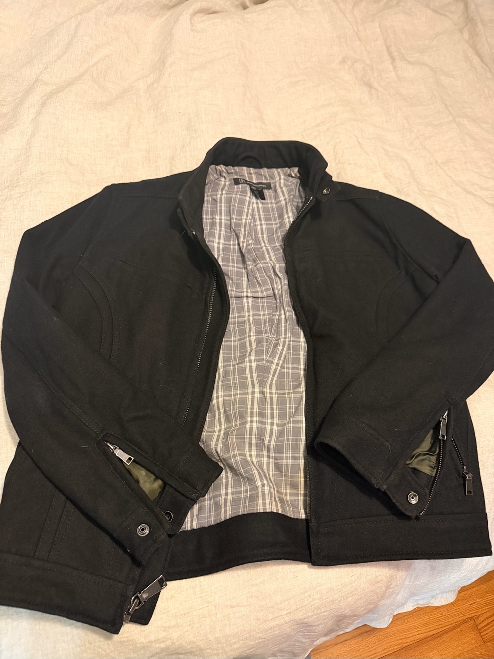 INC International Concepts Black Lightweight Jacket with Plaid Lining